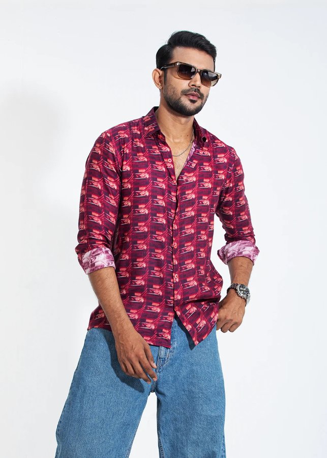 PREMIUM Maroon Mirage Men's Full-Sleeve Shirt